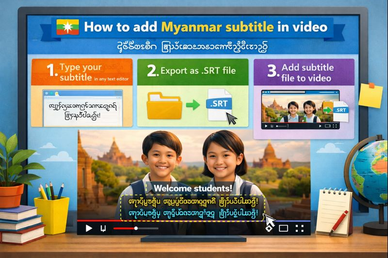 How to add myanmar subtitle in video