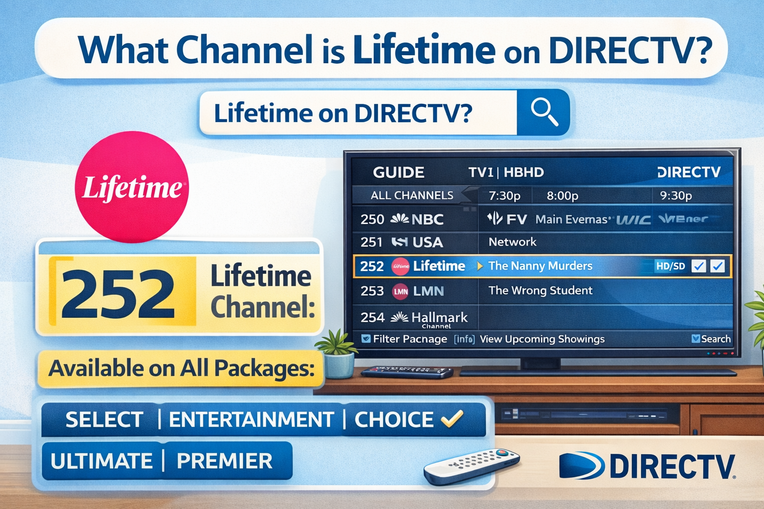 What channel is Lifetime on DirecTV