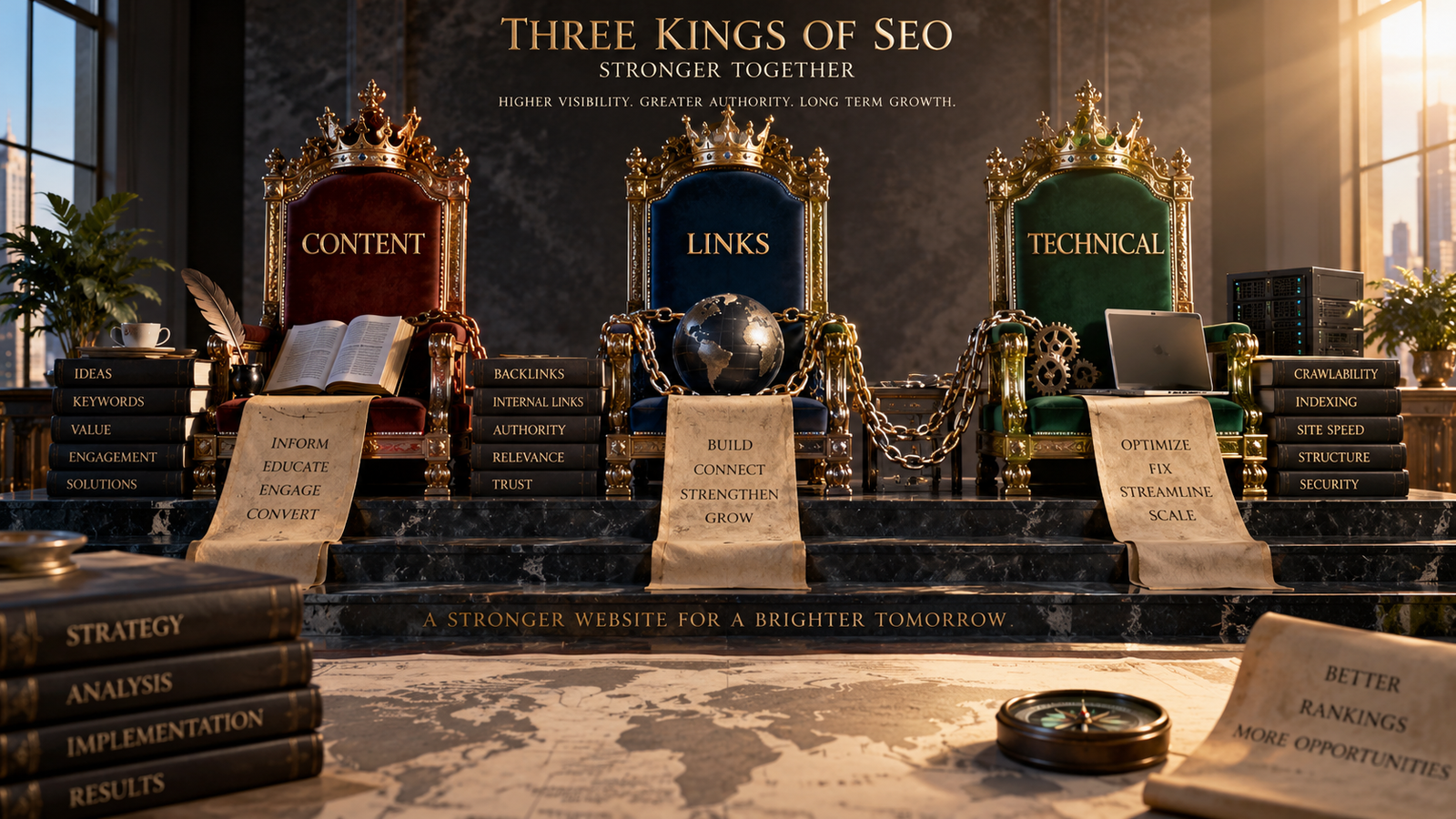 Three Kings of SEO Content Links Technical